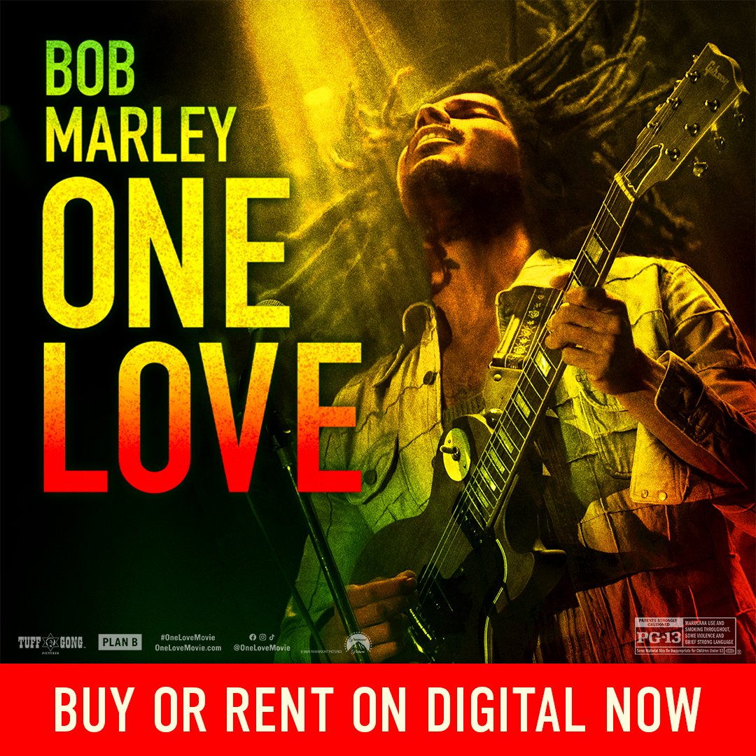 Bring home #BobMarleyOneLove on Digital now! Celebrate the life and music of an icon who inspired generations through his message of love, peace, and unity. Buy it today and get over 50 minutes of behind-the-scenes footage and deleted scenes! Rated PG-13 From #ParamountPictures