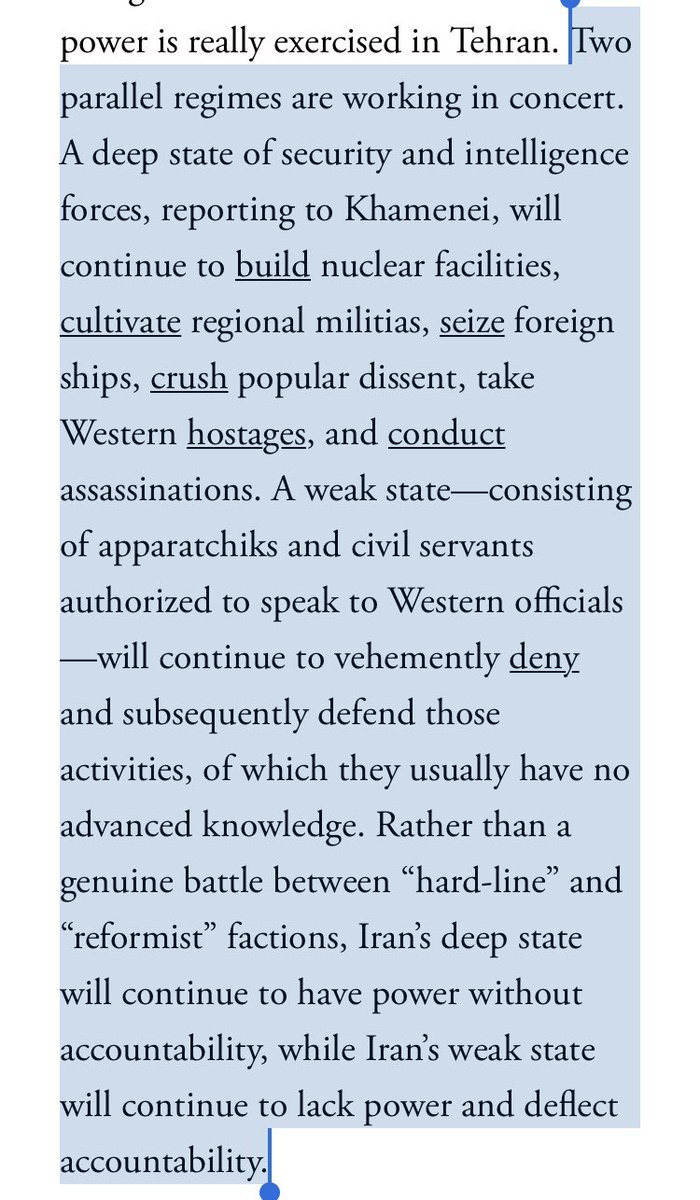 An Iranian foreign ministry official in London denied his regime was behind the knife attack against journalist @pouriazeraati. Several years ago I wrote about the division of labor within the Iranian regime: theatlantic.com/ideas/archive/…