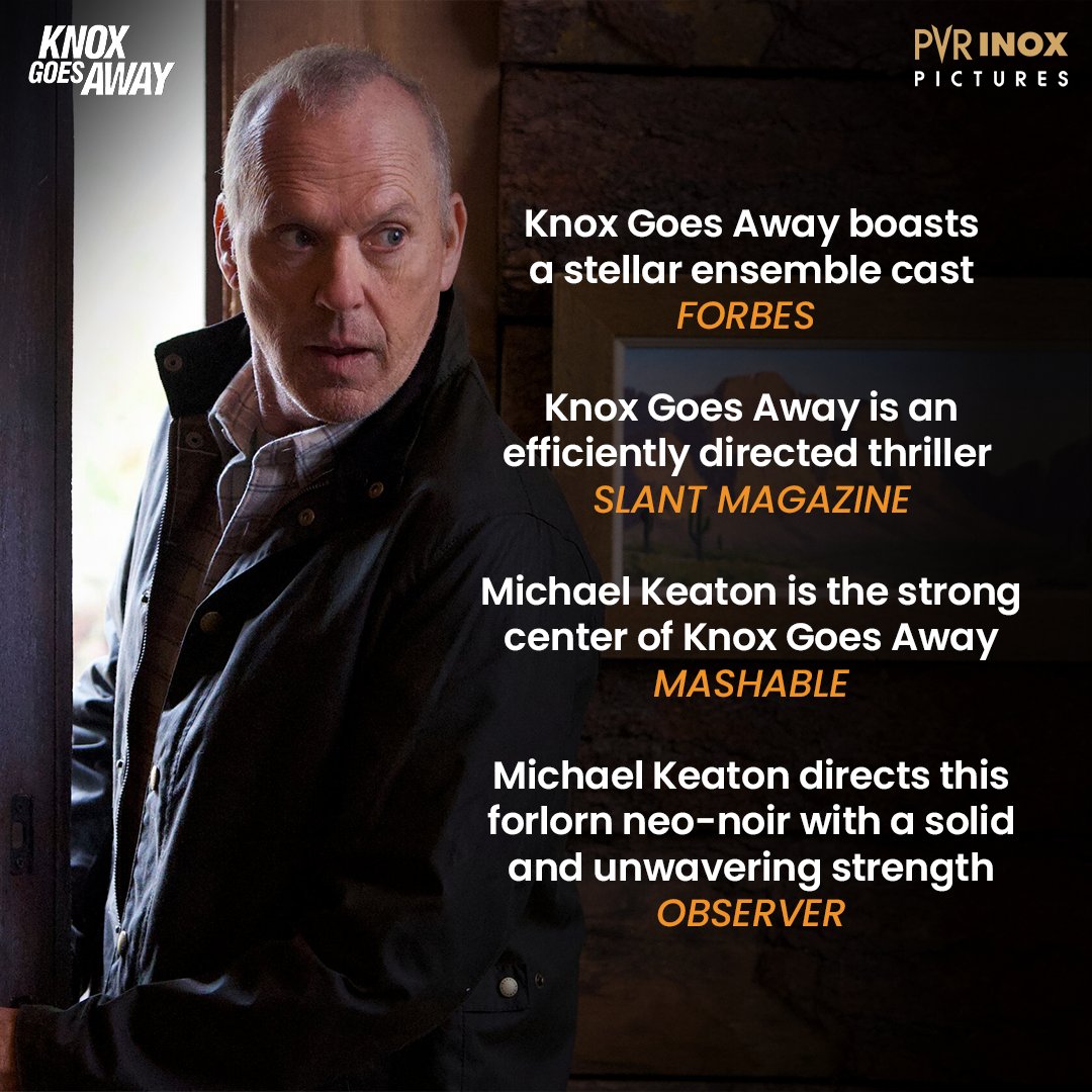 PicturesPVR's tweet photo. The verdict is in! #KnoxGoesAway takes you on a thrilling journey featuring a stellar ensemble cast. 🌟
Now playing in cinemas!
.
.
.
#MichaelKeaton #AlPacino #LelaLoren #MarciaGayHarden #JamesMarsden #PVRINOXPictures https://t.co/B9scmRMKji