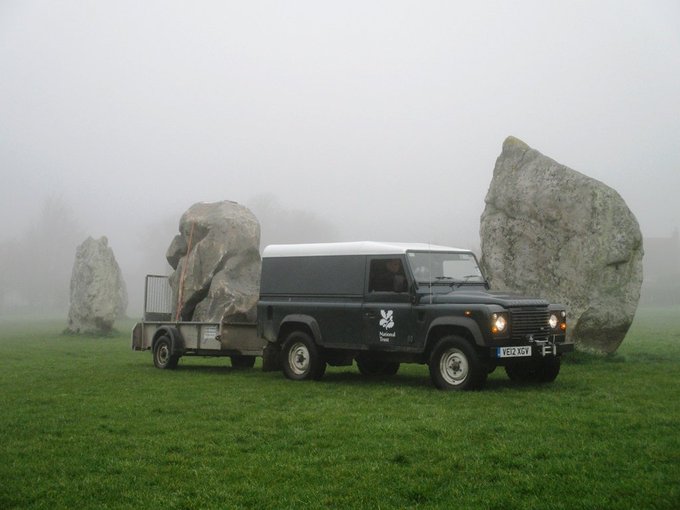 A busy day at all British henge sites, as staff work to move the stones forward an hour. Twice a year the stones at Avebury are moved for Daylight Saving Time. Photograph: National Trust nationaltrust.org.uk/who-we-are/news #archaeology