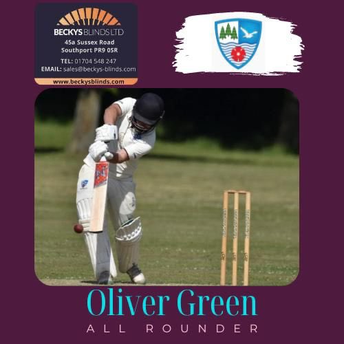 AinsdaleCricket's tweet photo. 🚨PLAYER SPONSOR🚨

Next player sponsor is first team all rounder Oliver Green who is sponsored by Becky’s Blinds! 

#UptheDale https://t.co/DTxoidUrXP