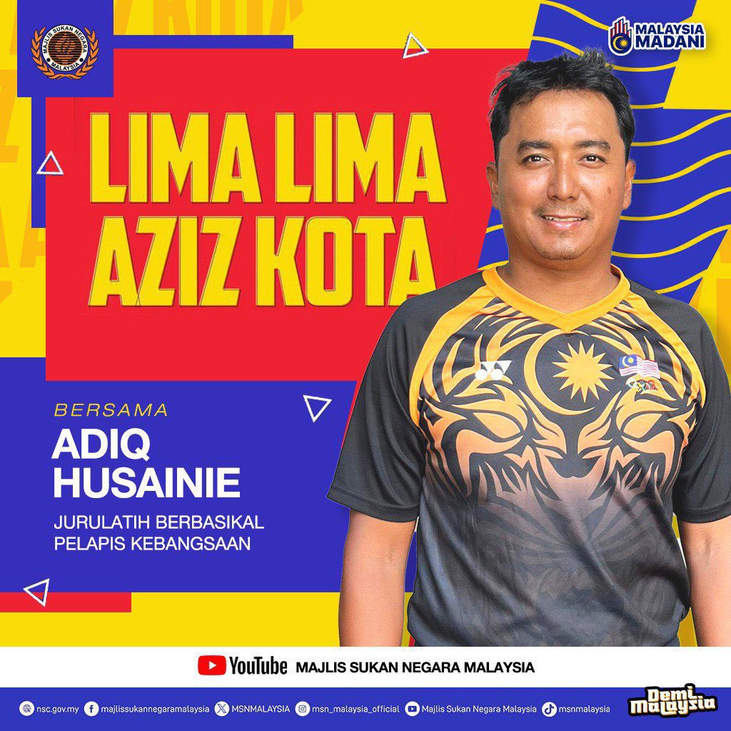 Saksikan Coach Adiq Husainie dalam Lima-lima Bersama Aziz Kota pada jam 7.00 Petang hanya di Saluran Youtube Majlis Sukan Negara dan Sukan TV RTM! #DemiMalaysia #KontinjenMALAYSIA #MalaysiaRoar