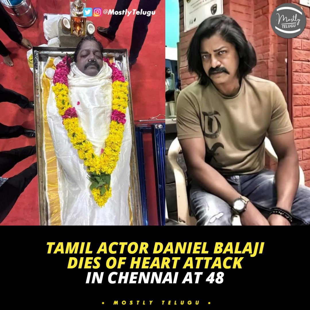 Actor Daniel Balaji, who worked primarily in Tamil films, died of a heart attack at a private hospital in Chennai last night.💔 He was last seen in 'Ariyavan'.😢 🍿 @MostlyTeluguOfficial #DanielBalaji #RIPDanielBalaji #Purasaiwakkam #Ariyavan