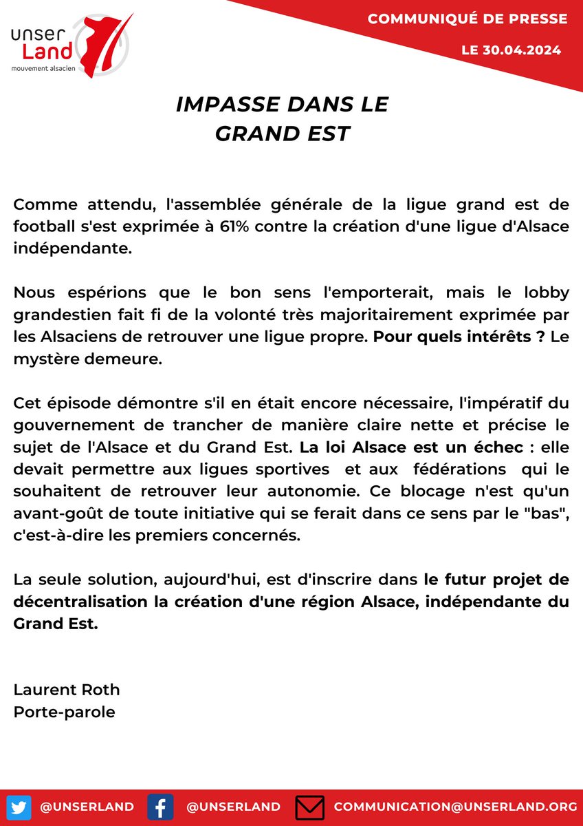 📣Communiqué de Presse 📣

@OlivierClaudon @RetPS @LFPfr @dnatweets @lalsace 

#football #Alsace #Elsass
