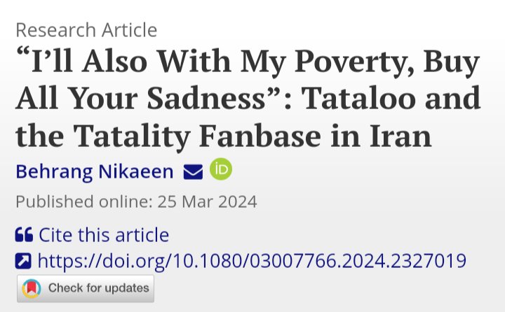 Mark Duffett (@soundresearch) on Twitter photo Great to see this article on music fandom in Iran by Behrang Nikaeen out in Popular Music Studies - one of the first to take the idea of applying Durkheim to celebrity-following fandom seriously:
tandfonline.com/doi/full/10.10…
#FSNNA24
#MusicFandom Great to see this article on music fandom in Iran by Behrang Nikaeen out in Popular Music Studies - one of the first to take the idea of applying Durkheim to celebrity-following fandom seriously:
tandfonline.com/doi/full/10.10…
#FSNNA24
#MusicFandom