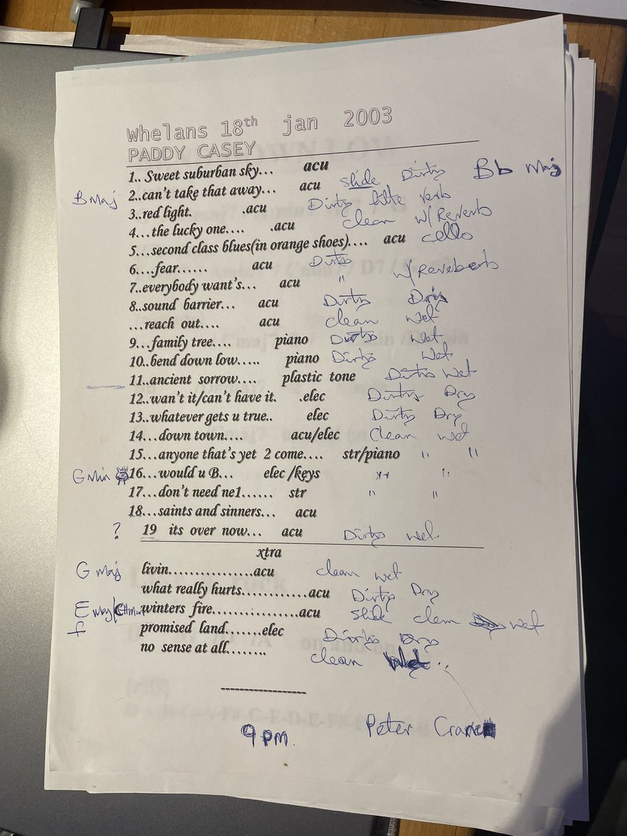 Ok … all set for tonight now! Gear back up and running. Prob won’t need this old setlist though ➡️➡️🤔 With @PaddyCaseyMusic at Dolans Warehouse in limerick tonight for old times sake to celebrate 20th anniversary of ‘Livin’ 💙✌🏼💫 Who’s comin ?! Tickets avail via @mydolans