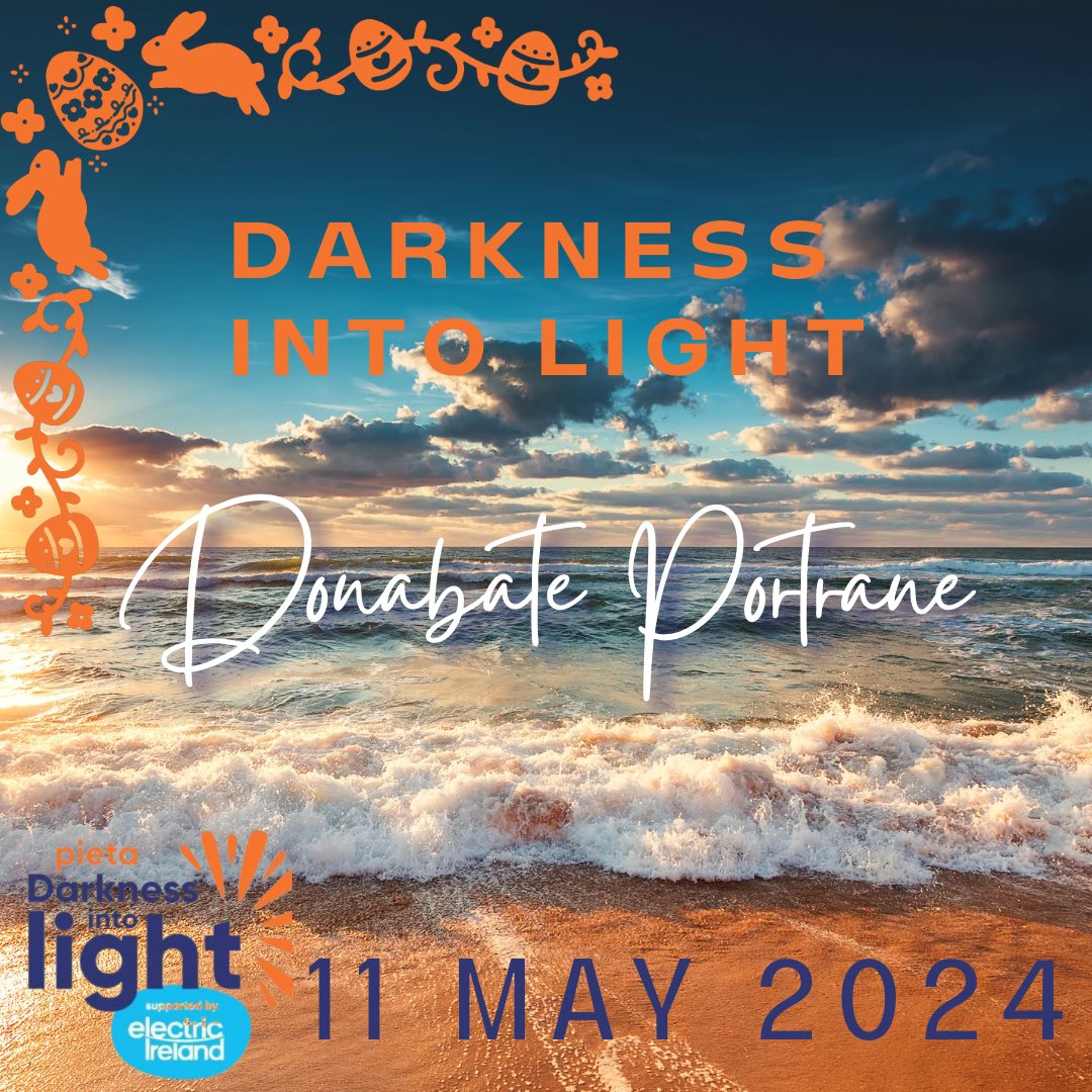 We send our best Easter wishes to everyone this weekend💐 

If you’re meeting up with family or friends this weekend, why not all register for the
inaugural #Donabate #Portrane @PietaHouse Darkness Into Light 11 May 2024. 
darknessintolight.ie 
#DarknessIntoLight 
#DP_DIL24🌅