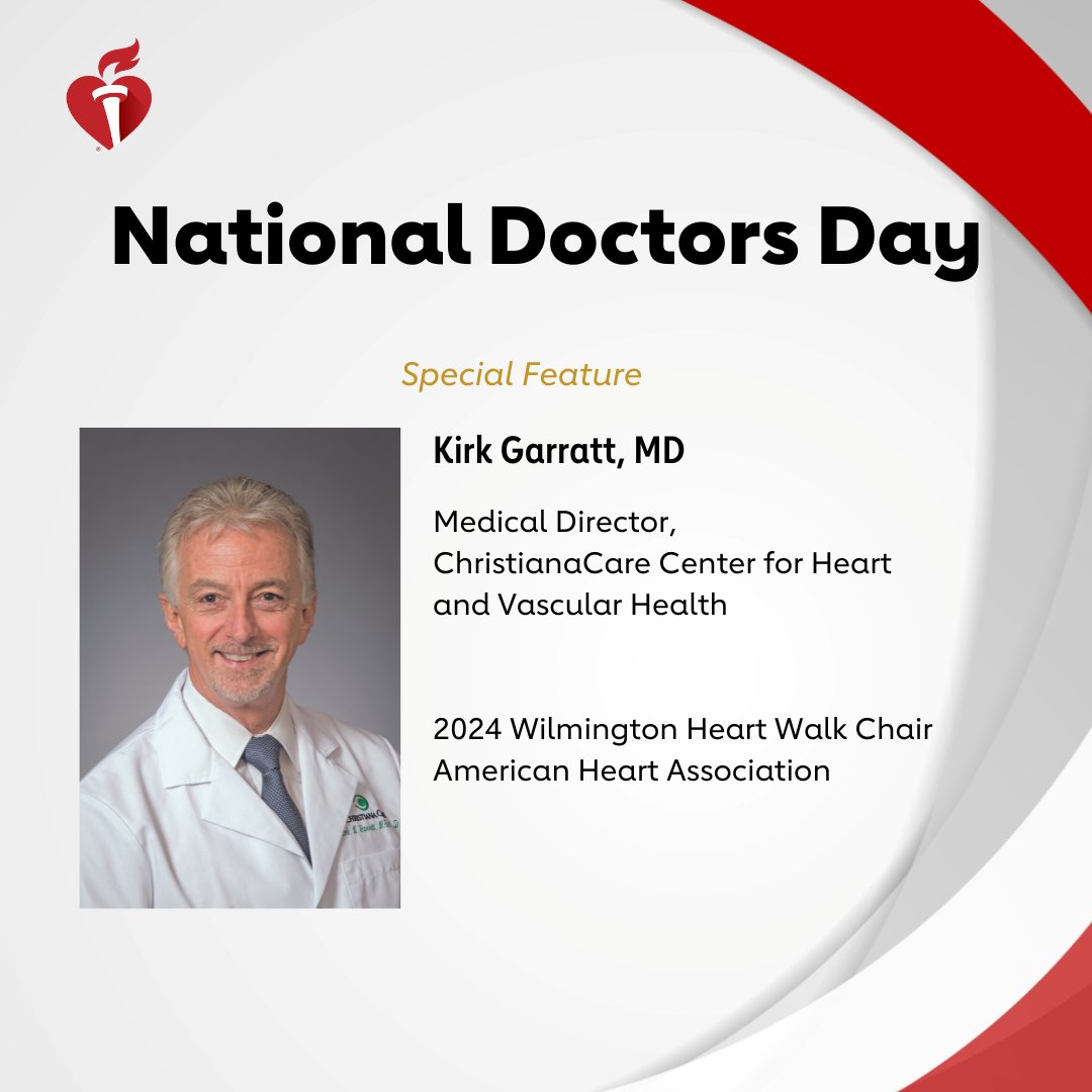 It's National Doctors Day! We would like to highlight Dr. Kirk Garratt, Medical Director for ChristianaCare's Center for Heart and Vascular Health, and his role as the 2024 Wilmington Heart Walk Chair. To learn more: visit: spr.ly/6017ZcdRb #NationalDoctorsDay