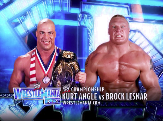 wrestle_hist's tweet photo. 3/30/2003
Brock Lesnar defeated Kurt Angle to win back the WWE Championship at WrestleMania XIX from Safeco Field in Seattle, Washington.
#WWE #WrestleManiaXIX #BrockLesnar #TheNextBigThing #TheBeastIncarnate #SuplexCity #KurtAngle #OlympicGoldMedalist #WWEChampionship https://t.co/FcIhu2DDt8