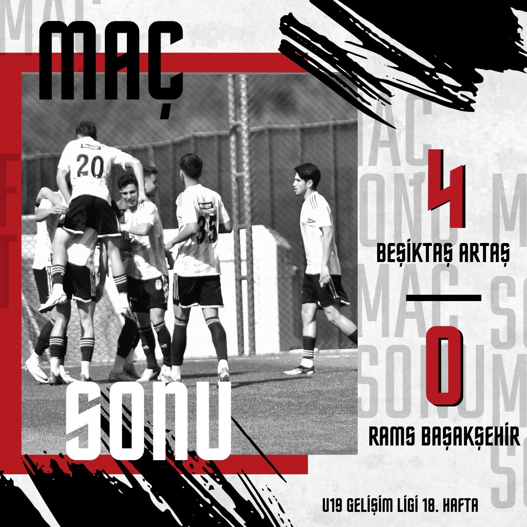 🥅 U19 Gelişim Ligi 18. Hafta Karşılaşması Beşiktaş Artaş U19 4-0 RAMS Başakşehir U19 | Maç sonucu ⚽ 4’ 60’Mustafa Erhan Hekimoğlu ⚽️ 80’ Cemal Azad Demir ⚽️ 86’ Yusuf Can Calayır #BJKvİBFK | #GeleceğinKartalları 🦅