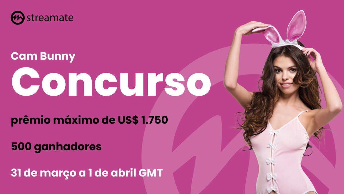 StreamateBrazil's tweet image. Participe do nosso concurso Cam Bunny! 31 de março a 1º de abril GMT: evento de 2 dias, 500 vencedores, prêmio máximo de $1750! Não perca a sua chance de ganhar! 🚀💃 #CamBunnyContest #WinBig #TopPrize #BunnyGirl #ModelContest