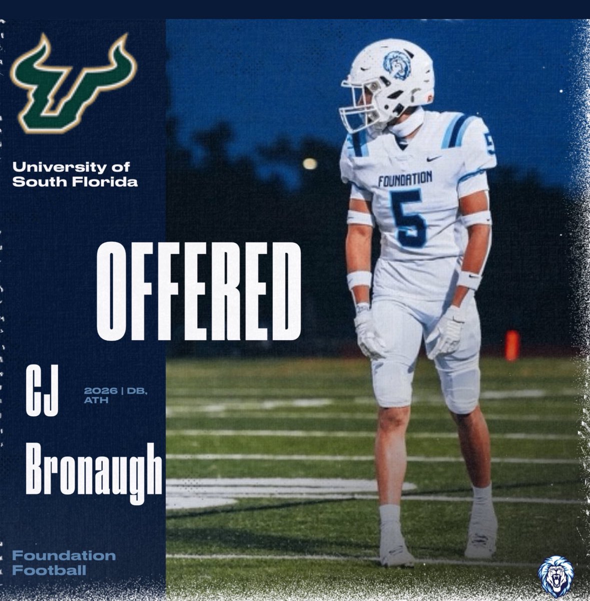 After a great conversation with @CoachJamesRowe I’m Blessed to have earned an offer from University at South Florida. @Coach_DVD @CochWalker0223 @Get_Activept @Andrew_Ivins @PrepRedzoneFL @CenFLAPreps @On3Recruits @karlos_sr @DanLaForestFB @Rivals