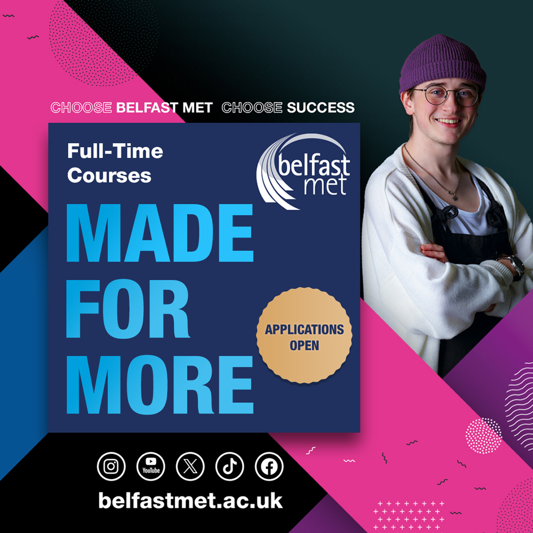 Discover the exciting opportunities that await you at Belfast Met! Our full-time courses are now accepting applications, offering you a wide selection of courses and Apprenticeships/Traineeships. Apply today at: ow.ly/hMo650R2gCv