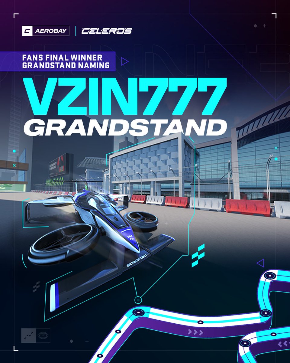 The Grandstand is set and is named after Vzin777's win in the Fans Final of our Celeros Community Racing Tournament. Excited to see this soon in the game? 😎 #Web3Game #RacingGame