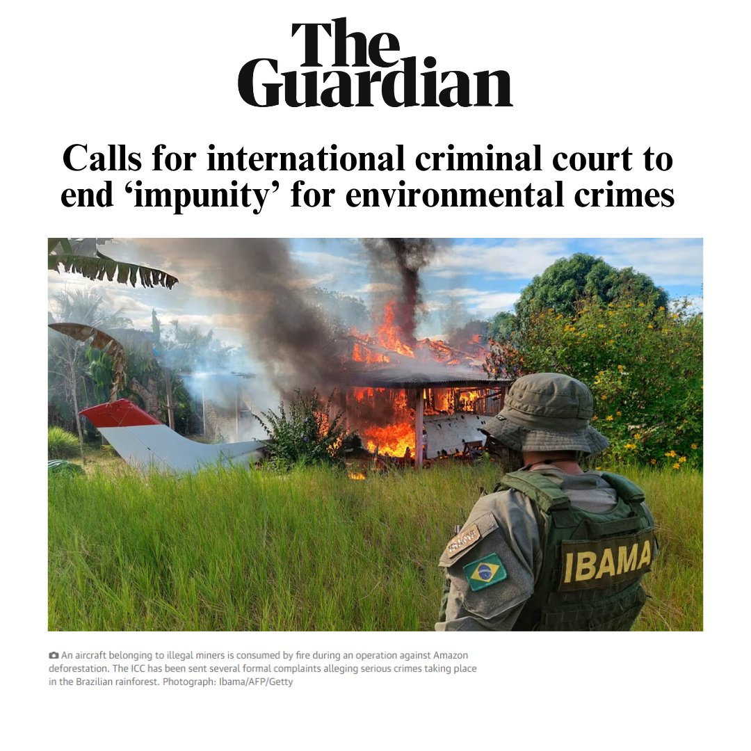 'The international criminal court (ICC) has been urged to start investigating and prosecuting individuals who harm the environment.' Read the full @guardian article here: theguardian.com/environment/20… #StopEcocide