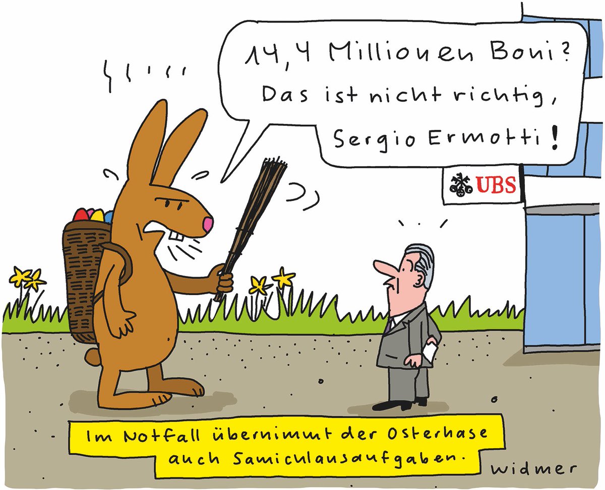 (Tages-Anzeiger, 30.3.24) #ubs #ermotti #sergioermotti #boni #fitze #osterhase #tagesanzeiger #cartoon #ruediwidmercartoons