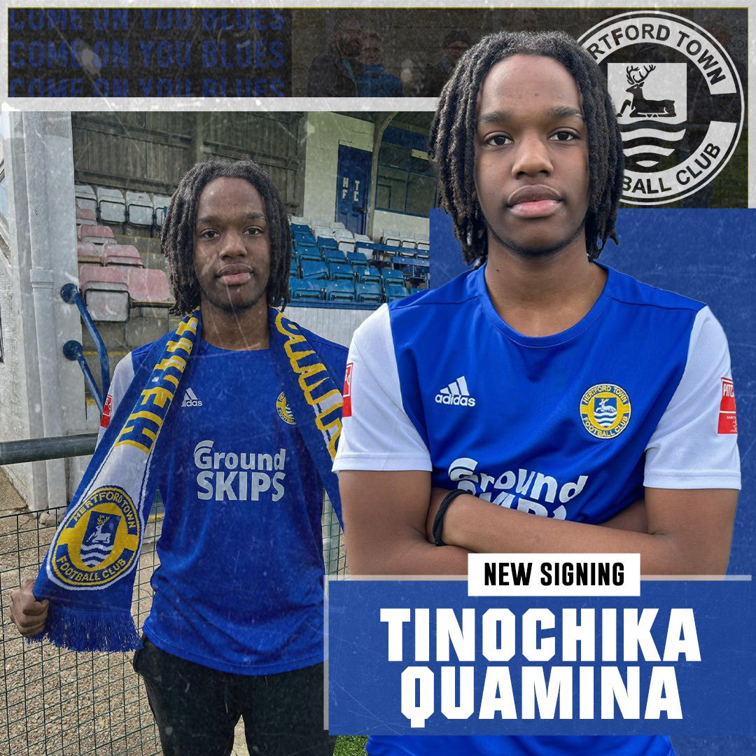 #WelcomeToHertford

We’re delighted to announce the signing of promising full back Tinochika Quamina who signs following his release from Arsenal 

#HTFC #Blues #HertfordTownFC