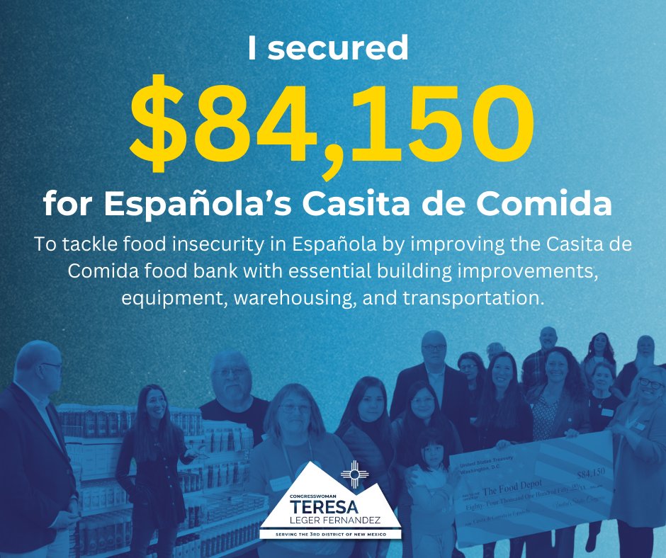 RepTeresaLF's tweet image. 🚨 ATTENTION ESPAÑOLA 🚨

I secured $84,00 to tackle food insecurity in Española by improving the Casita de Comida food bank with essential building improvements, equipment, warehousing, and transportation.

This is one of 15 #CommunityProjects I championed this year.