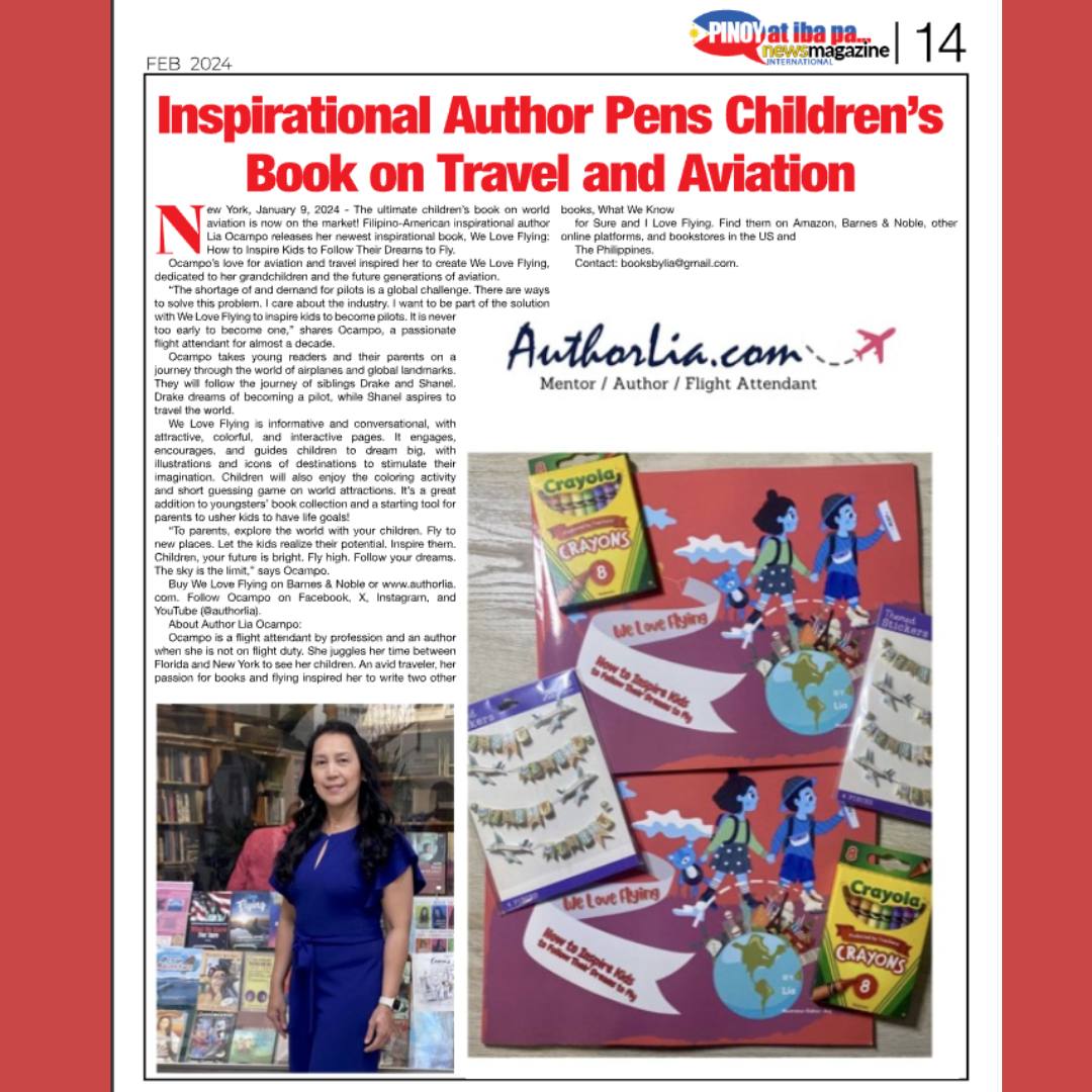 Thank you, Pinoy At Iba Pa newsmagazine, for this full-page feature. Sharing this advocacy for aviation and travel through my latest book, We Love Flying. #books #author #FlightAttendant #mentor #travel #travelnews