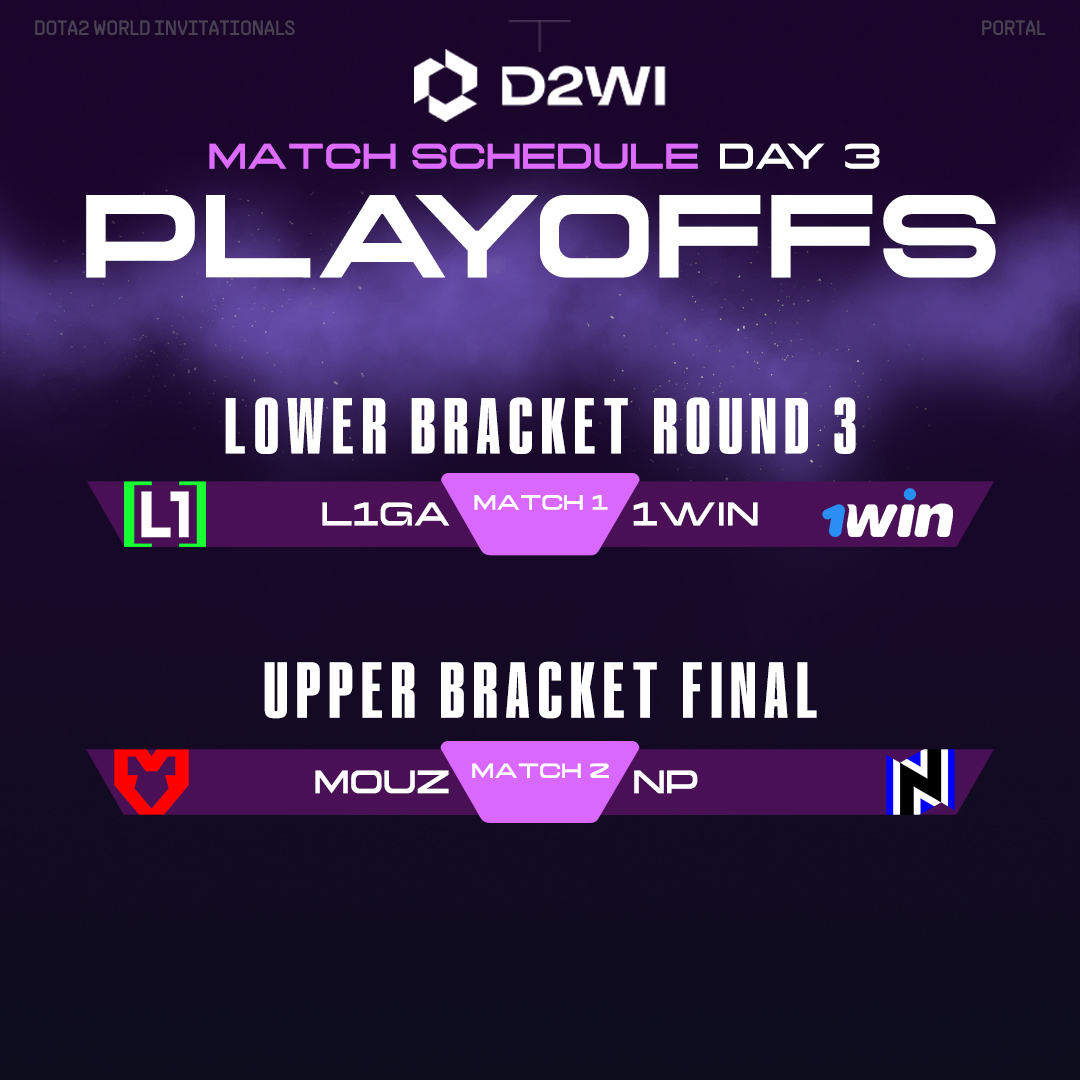 🔥 Latest match schedule alert! Day 3 of the Portal Dota 2 World Invitational begins with the first game at 3:30pm UTC+1. 

Get ready for an epic showdown and stay tuned for updates on the Portal Chest coming soon!
