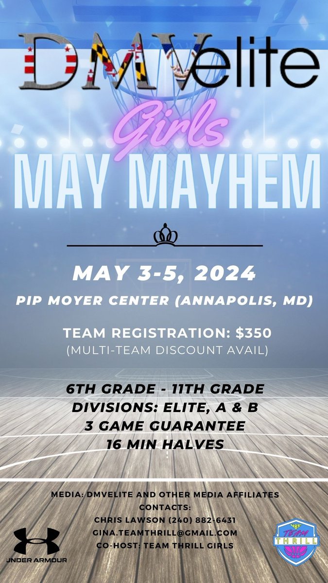 DMVelite x @TeamThrill_Gbb Girls May Mayhem registration is open! dmvelite.sportngin.com/register/form/…