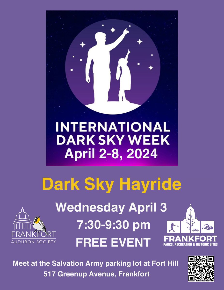 You’re invited to #DiscovertheNight! Many of you know in addition to shooting night photography, I’m a DarkSky advocate with the nonprofit @IDADarkSky. I’d like to invite you to our Dark Sky Hayride in Frankfort, KY. The event is Wed. April 3. Hosted by: Frankfort Audubon Society
