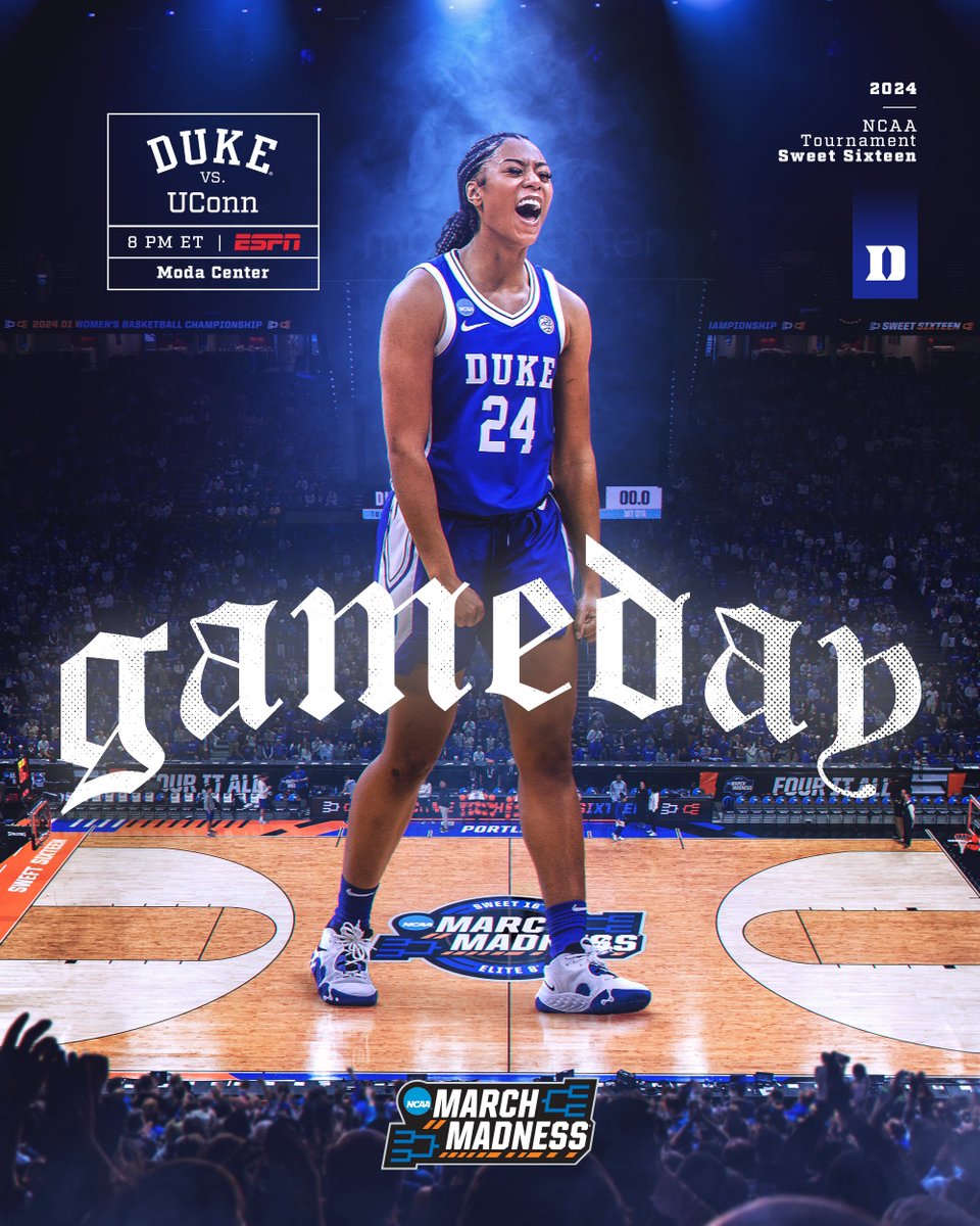 SWEET SIXTEEN 💃🏽 🆚 UConn ⏰ 8:00 ET 📺 ESPN #HereComesDuke