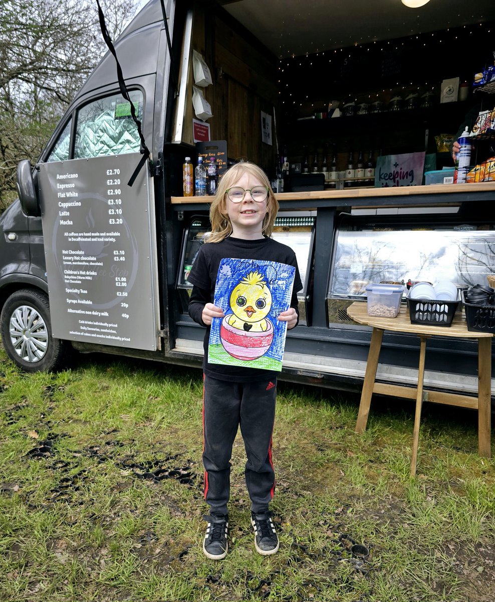 Also this weekend, we have our colouring competition. This is Jackson with his amazing entry! 

All the pictures will be judged on bank Holiday Monday, and three winners announced on here will win a full sized Easter Egg 🐣 

#easterfun #mobilecoffeevan #thecoffeestop