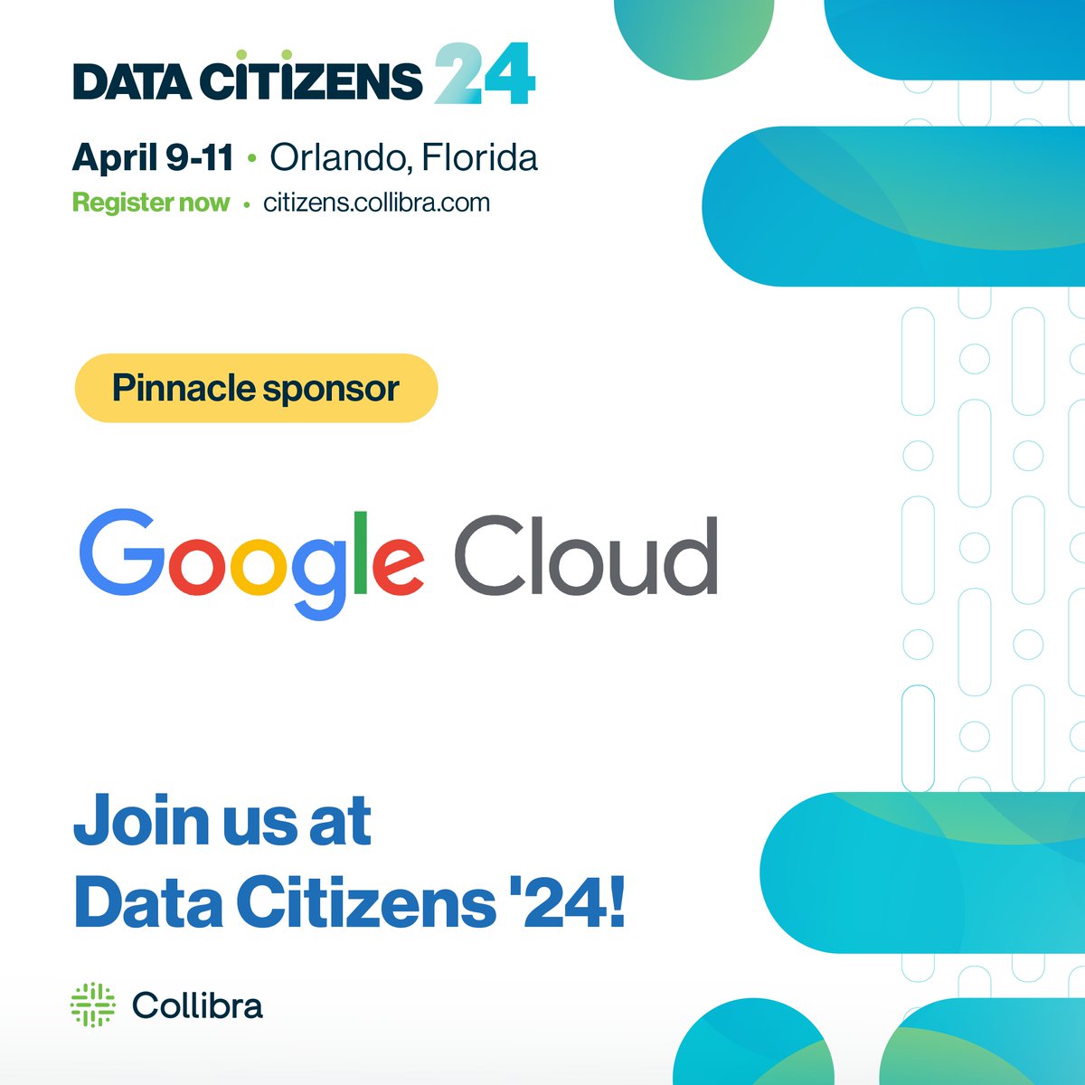 We are excited to announce that we are an official Pinnacle sponsor at this year’s #DataCitizens hosted by @Collibra! Find us at the @GoogleCloud booth to discuss AI powered by Data Intelligence and more!