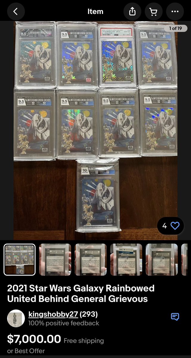 Hey Grievous fans! Someone is selling all of the parallels of my Topps Star Wars Chrome Galaxy card graded for the low price of $7k. You don’t even have to do the hunting or grading. ebay.com/itm/2044268794…