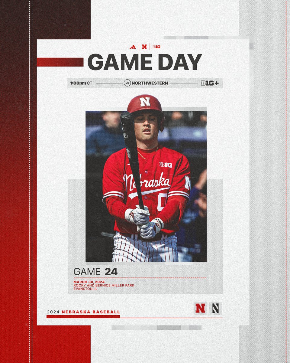 Back at it. 🆚: Northwestern 📍: Evanston, IL ⌚️: 1:00pm CT 💻: B1G+ 📻: @HuskersRadio