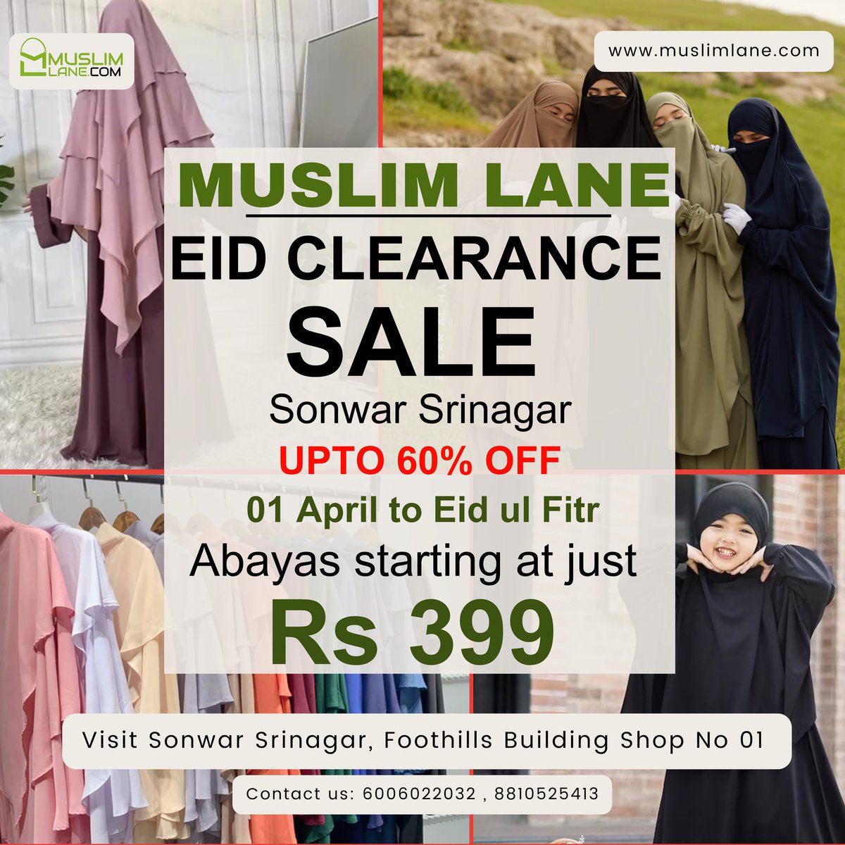 Eid clearance sale at our Sonwar Srinagar store Abayas starting at just RS 399 Upto 60% Off From 01 April to Eid ul fitr Visit Sonwar bazar Srinagar foothills building Shop No 01 near Blue Bell school #eidulfitr #eidsales #eidmubarak #eidulfitr2024 #AbayaKashmir #AbayaDelhi