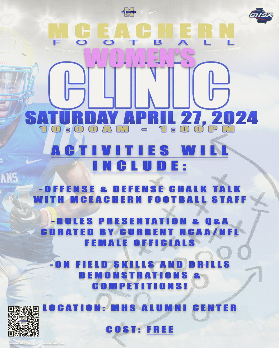 🚨 Join us for our 1st annual Women’s Clinic 💕🏈 Let’s have some fun & get all your questions answered 🤔💭 Use QR code on flyer or click the link to get registered today! It’s FREE‼️ Link ➡️ docs.google.com/forms/d/e/1FAI… #Tribe