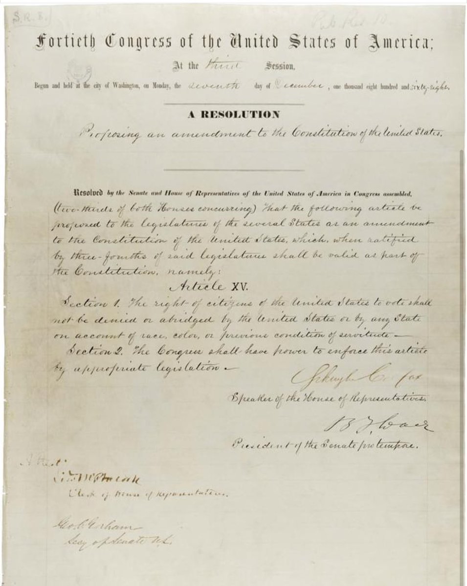 Today, March 30, marks the anniversary of adoption of the 15th Amendment, which declared that the right of U.S. citizens “to vote shall not be denied or abridged by the United States or by any State on account of race, color, or previous condition of servitude.” #GaPol.