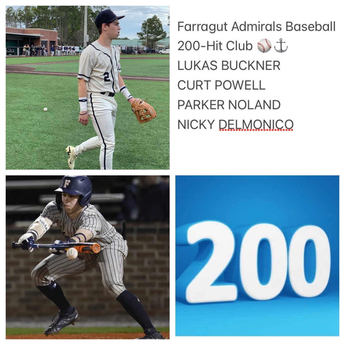 With his 2nd Inning Single this morning vs #1 Hartselle, Farragut Senior shortstop LUKAS BUCKNER joins the exclusive 2️⃣0️⃣0️⃣ CAREER HIT CLUB for the Admirals! ⚓️ Other members are CURT POWELL, PARKER NOLAND, & NICKY DELMONICO ⚾️ Congratulations LUKAS! 200 ⁦@AdmiralGameday⁩