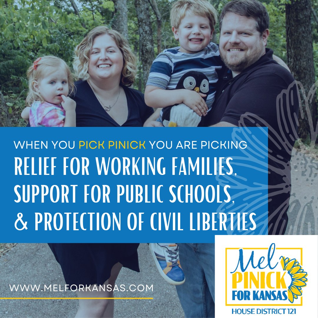 melforkansas's tweet image. I'm a mom on a mission to restore true representation to the people of Kansas. 

We need lawmakers who understand what life is like for our working families.

Help me amplify the people's voice by making a contribution: secure.actblue.com/donate/pickpin…
#runforsomething #sheshouldrun