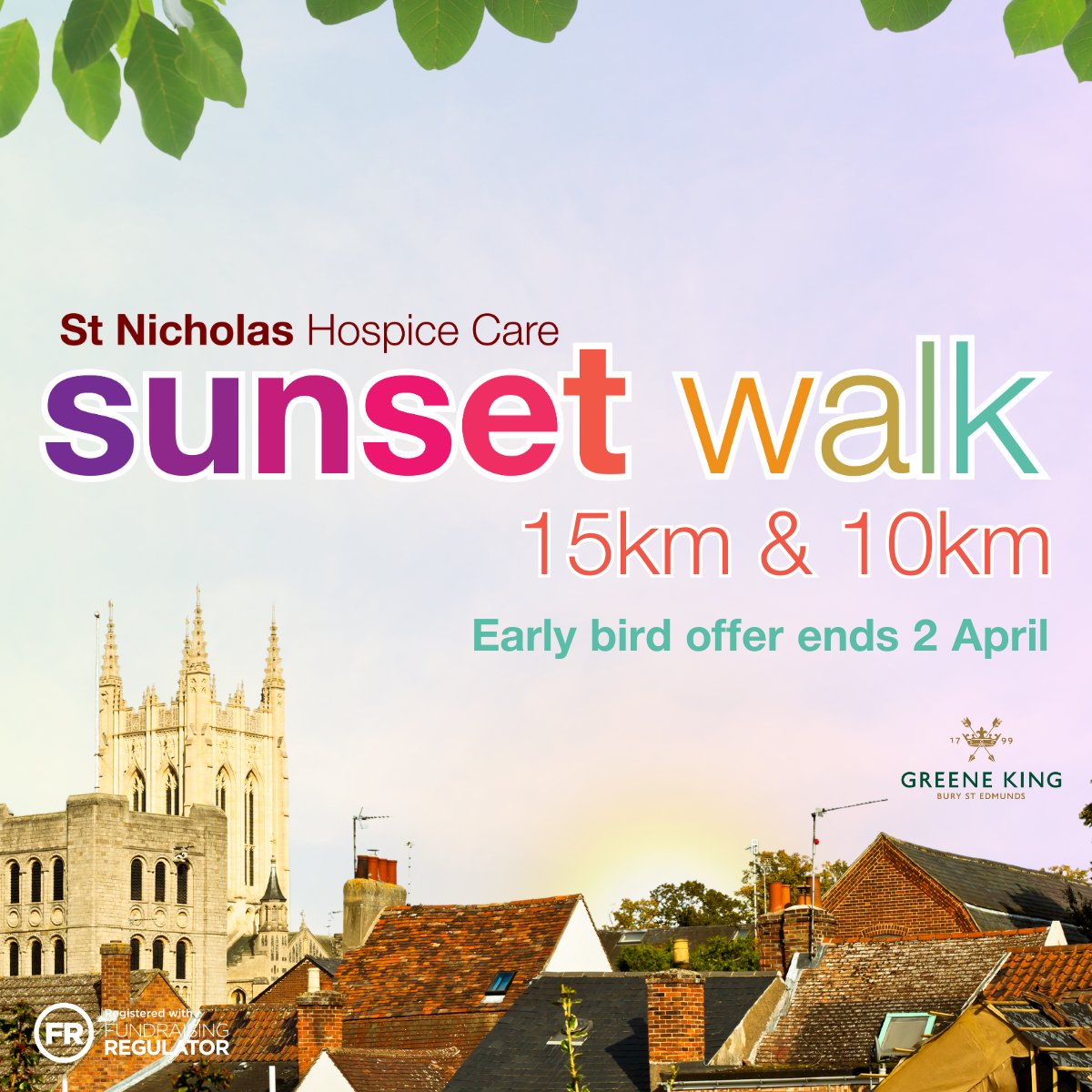 Three days to go until our early bird offer ends! Your Sunset Walk will start and finish in the Abbey Gardens, where you’ll find refreshments, stalls and more. Make sure to get there early to soak up the atmosphere! Fancy joining us on 22 June? ow.ly/PuUN50QYKIB #SunsetWalk