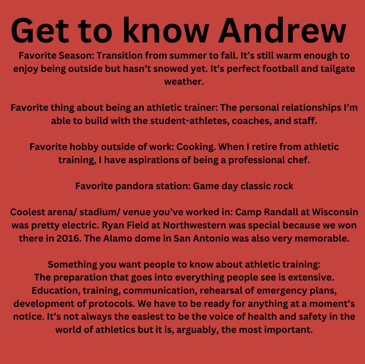 Throwing the ball over to Andrew next! Thank you for your patience and enthusiasm in helping athletes!