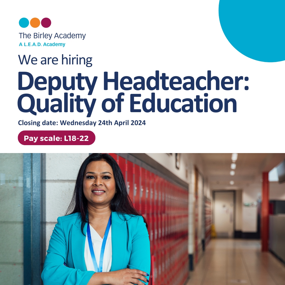 The Birley Academy in Sheffield is seeking a Deputy Headteacher: Quality of Education. If you're a strategic thinker with strong leadership skills and a desire to make a positive impact in education, we want to hear from you. bit.ly/4ax0chX