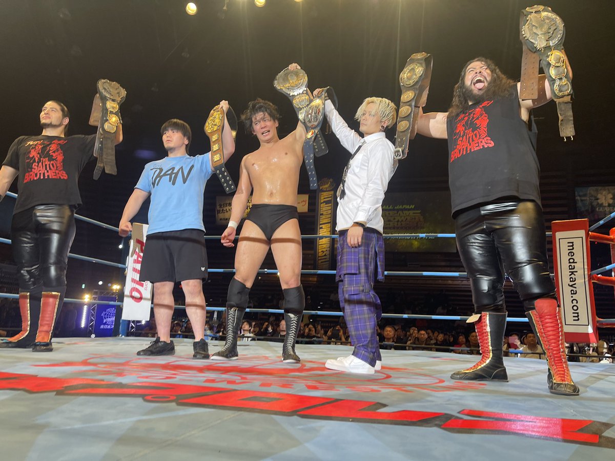 Big news from today's show - Yuma Anzai is the new Triple Crown Champion. - The Saito brothers are the new World Tag Team Champions - Dan and Hikaru are the new All Asia Tag Team Champions - Voodoo Murders have been disbanded. - Ren Ayabe is now officially with All Japan.