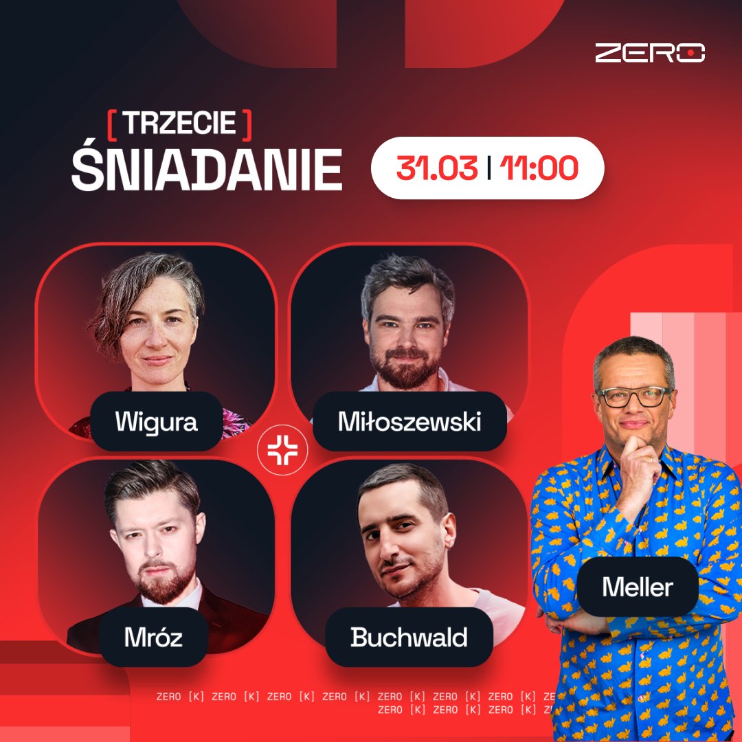 Już jutro o 11:00 'Trzecie Śniadanie' Mellera na Kanale Zero 🥞 Przy stole: @KarolinaWigura @remigiuszmroz Zygmunt Miłoszewski Maciej Buchwald Do zobaczenia!