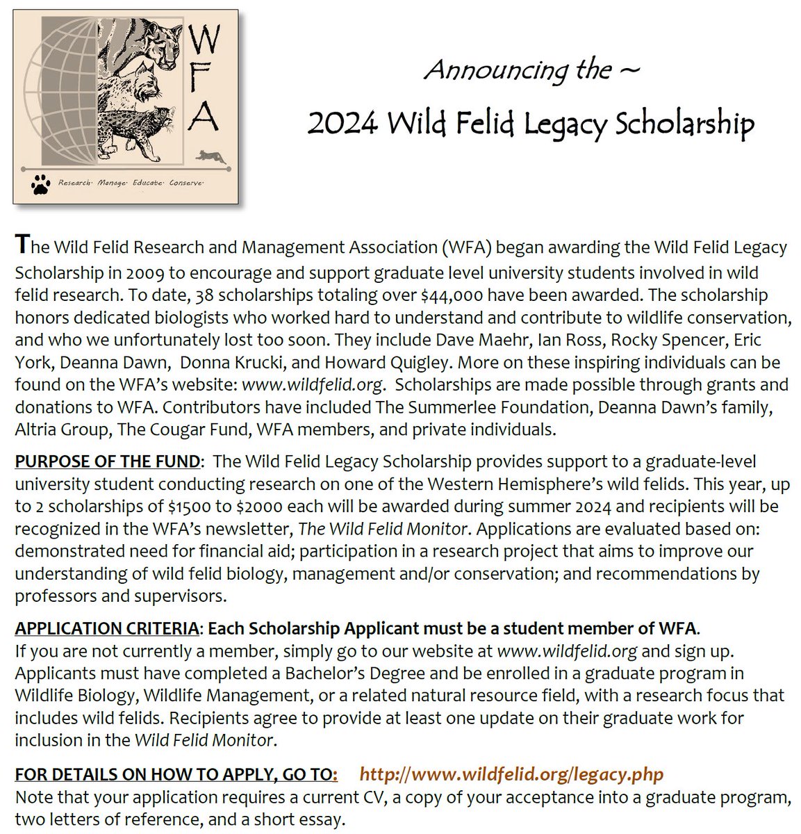 Wild Felid Research and Management Association tweet media