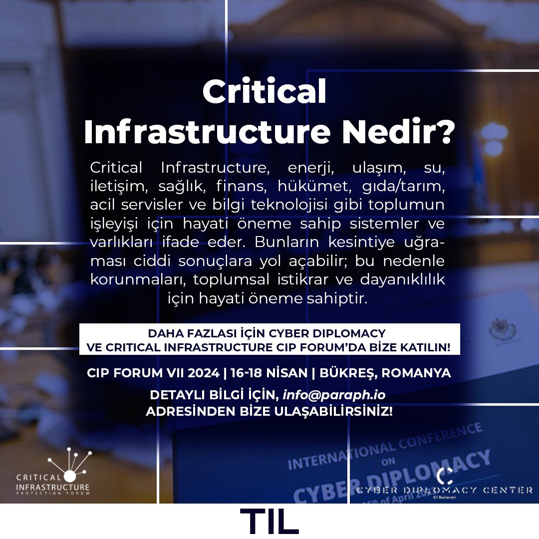 🔹Critical Infrastructure, modern toplumun omurgasıdır ve enerji, ulaşım ve iletişim gibi temel sistemleri kapsar. Onsuz, günlük yaşantımız büyük ölçüde etkilenebilir. Bu önemli varlıkların korunması ve dayanıklılığına öncelik verelim.
🇷🇴 Romanya’da gerçekleşecek olan Cyber