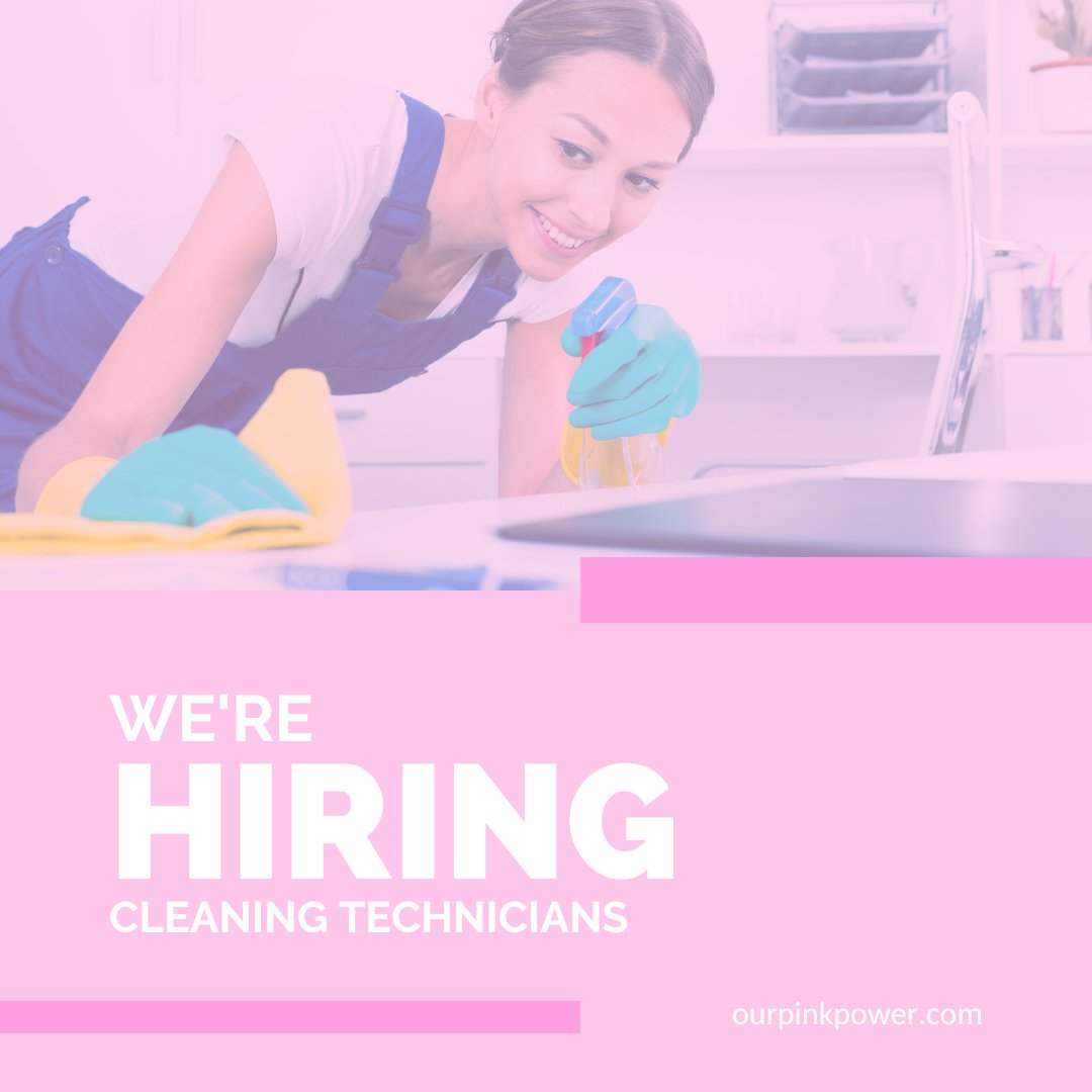 🚀 Join our team! Pink Power Clean is hiring Cleaning Technicians. Love making places pristine? Check out ourpinkpower.com for details. #Hiring #CleaningTechnicians #JoinPinkPowerClean