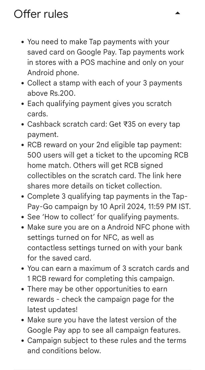 #Cashbackoffer

#Gpay is giving Rs 35 as CB upto 3 times for transactions above 200 on Tap & Pay transactions. Valid till April 10, 2024.

#ccgeek