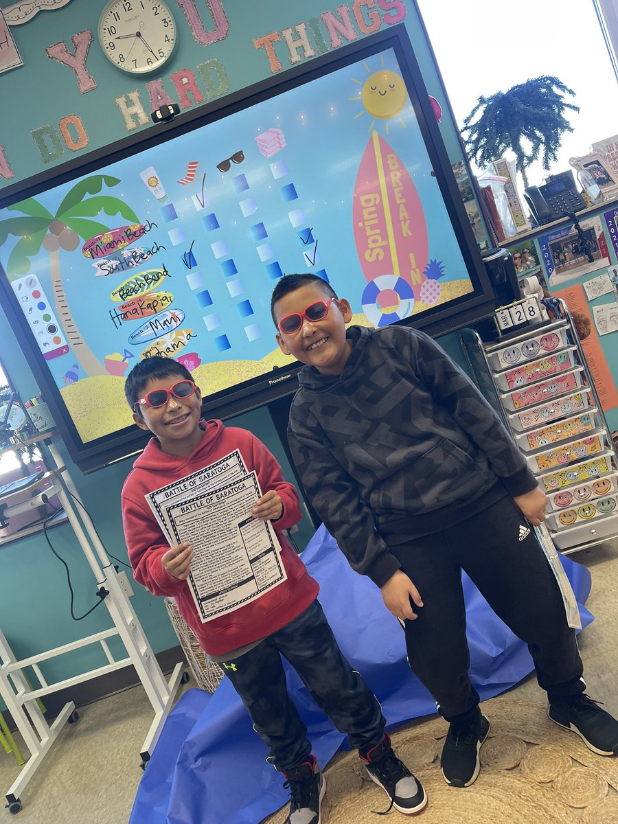 5th grade was ready to be Spring Break-IN! 🌴☀️ Students reviewed for their Rev War test by completing a #qrbreakin  by collecting different items needed for a beach day 🏖️ Each item represented a  different task for groups to complete. Now bring on the real beach days!!😎