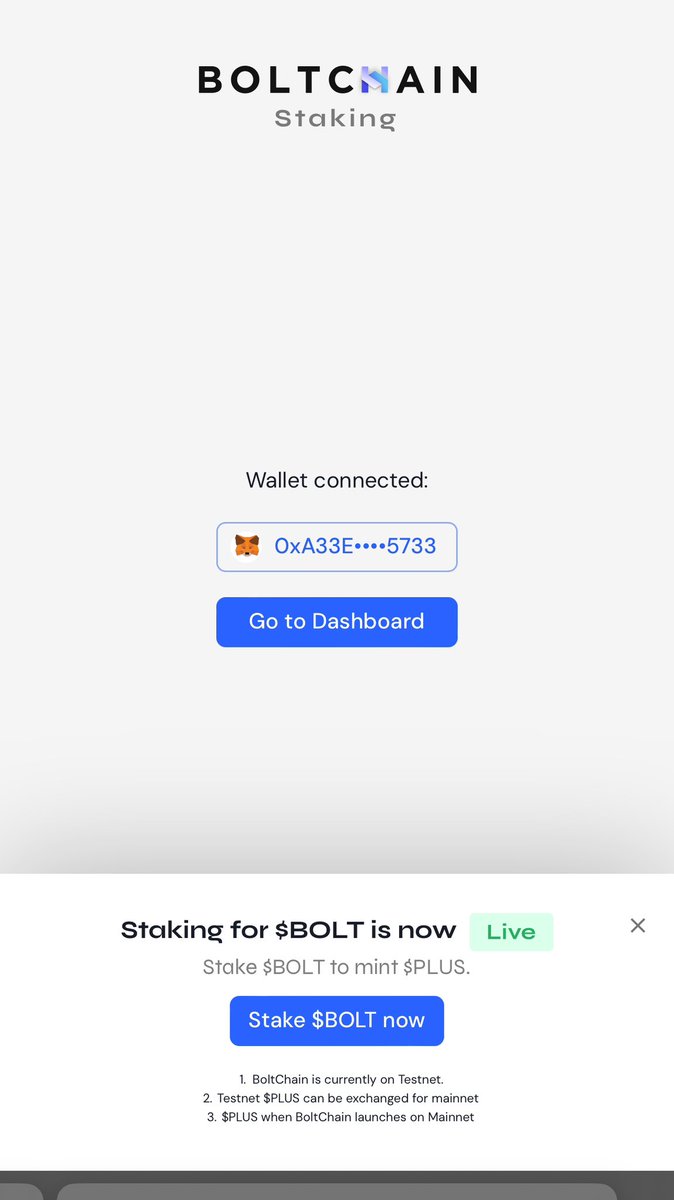 We’re putting the finishing touches on our $BOLT staking portal on @boltchain. Works well on mobile with @MetaMask mobile app support. We will support interchain $BOLT staking in the future. join our discord to get early access- discord.gg/boltos