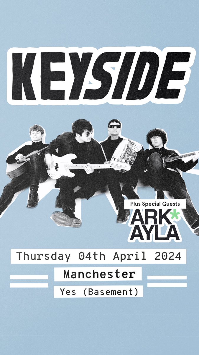 Can’t wait to see @keysideliv play Manchester @yes_mcr with special guests @Arkaylaband I love Manchester. @ianbrown @Yogi_Gmusic @Happy_Mondays @CityLifeManc @XSManchester @shellzenner @ManchesterGigss @mancgigs @chris_hawkins @therealboon @jjiszatt seetickets.com/event/keyside/…