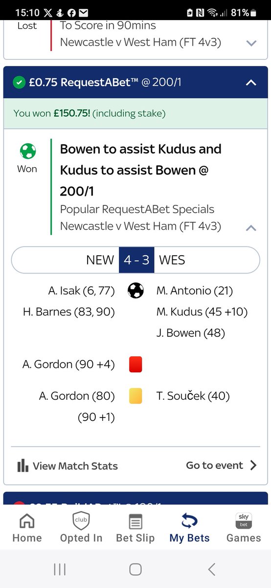 GAZZAH68's tweet photo. @SkyBet  not bad return.... shame about the result https://t.co/UkjFe3R9lm