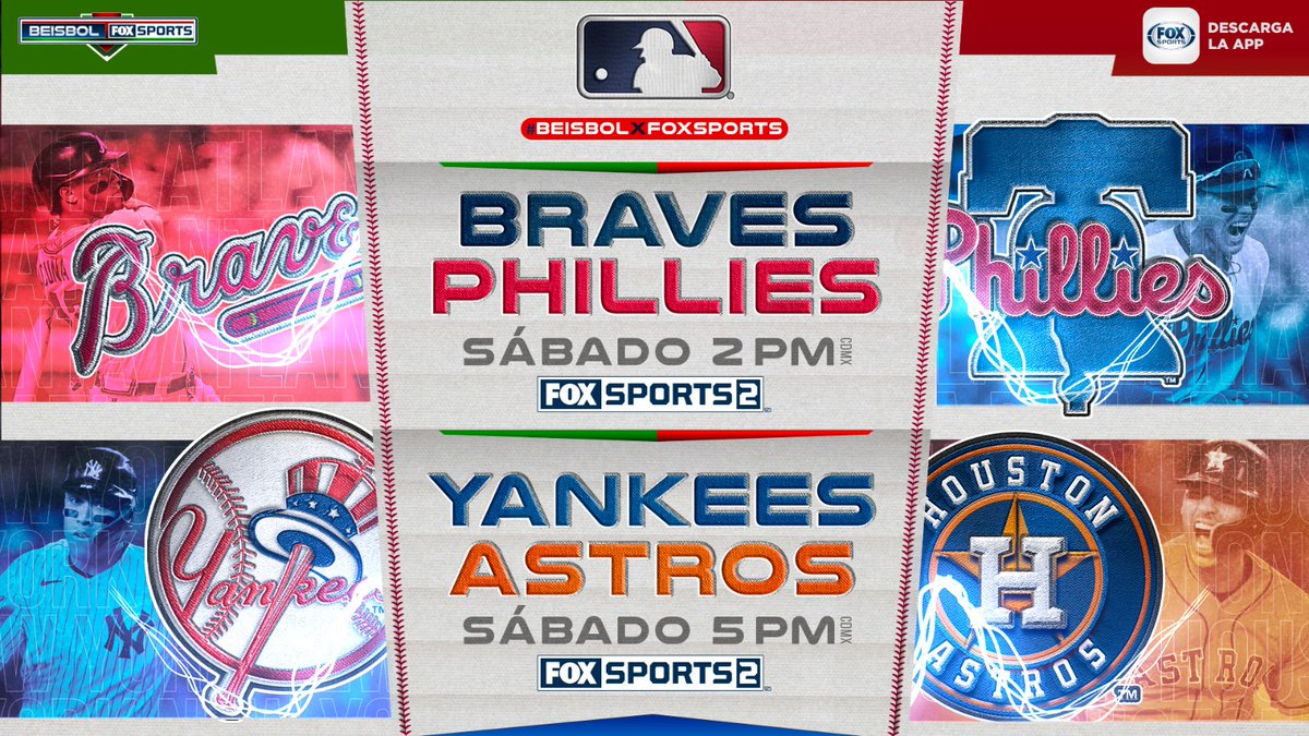 ¡El diamante de #BEISBOLxFOXSPORTS se enciende con dos grandes rivalidades! ⚾🔥

Sábado
2PM CDMX- @Braves 🆚 @Phillies 
5PM CDMX - @Yankees 🆚 @astros

Te esperamos con la Previa en #BeisbolElShowFSMX a la 1:30 PM CDMX en vivo por @FOXSportsMX 2️⃣